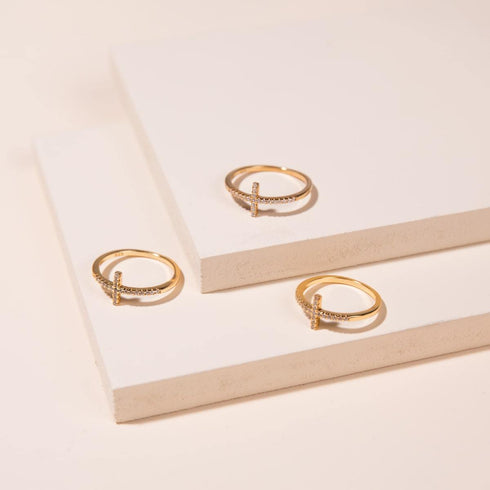 béni | Or Vermeil | Bague croix en diamant CZ